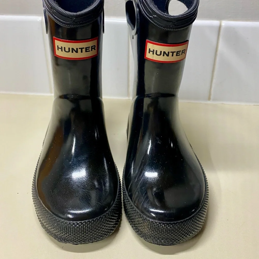 Hunter Kids Black Rain Boots with Handgrip